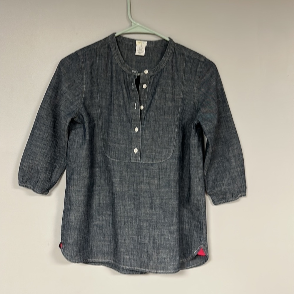 Crewcuts denim-look pullover, button blouse, Size 14, 100% cotton, teen